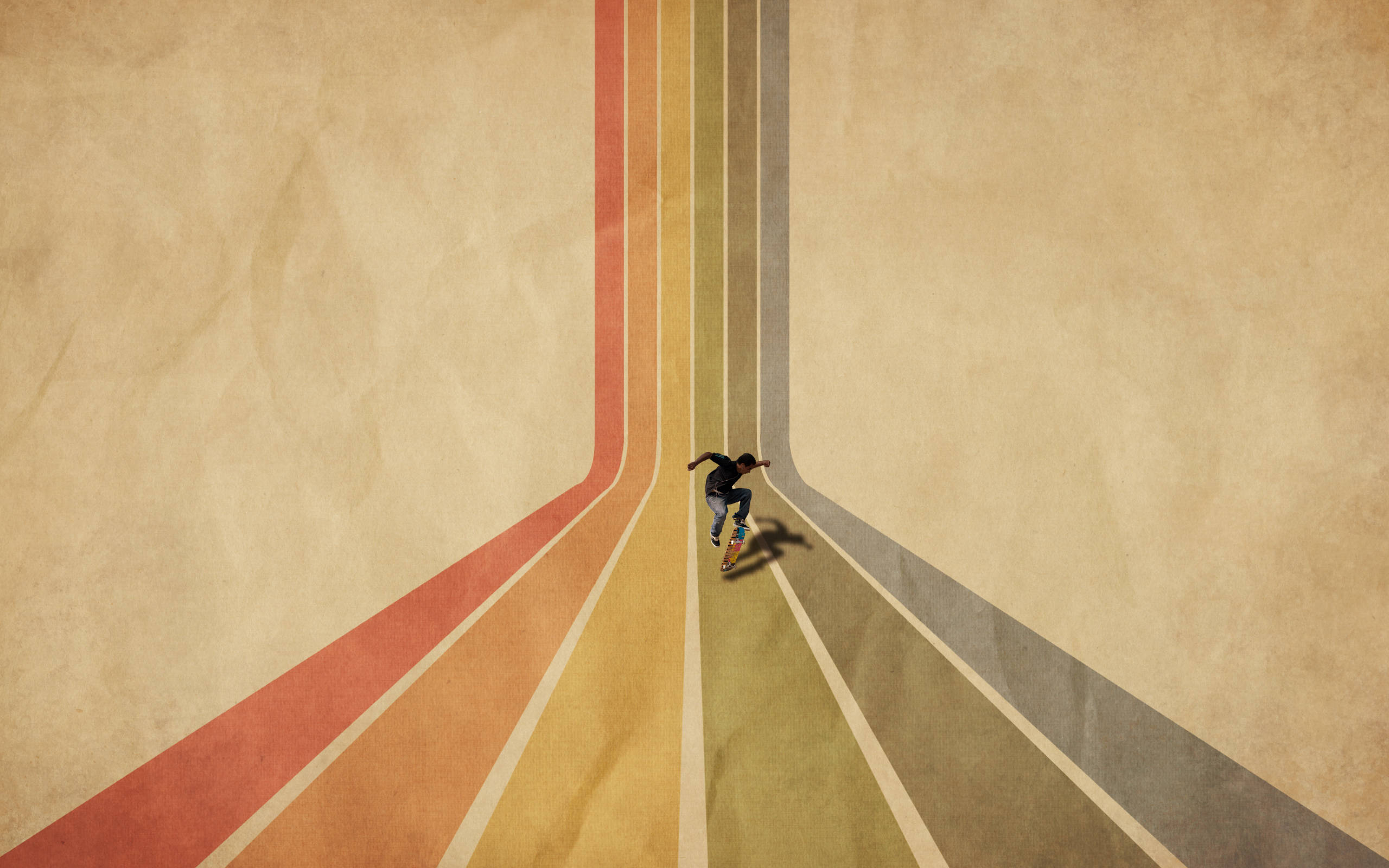 aesthetic skater boy, colorful abstract path, textured beige walls, 2K Desktop Wallpaper