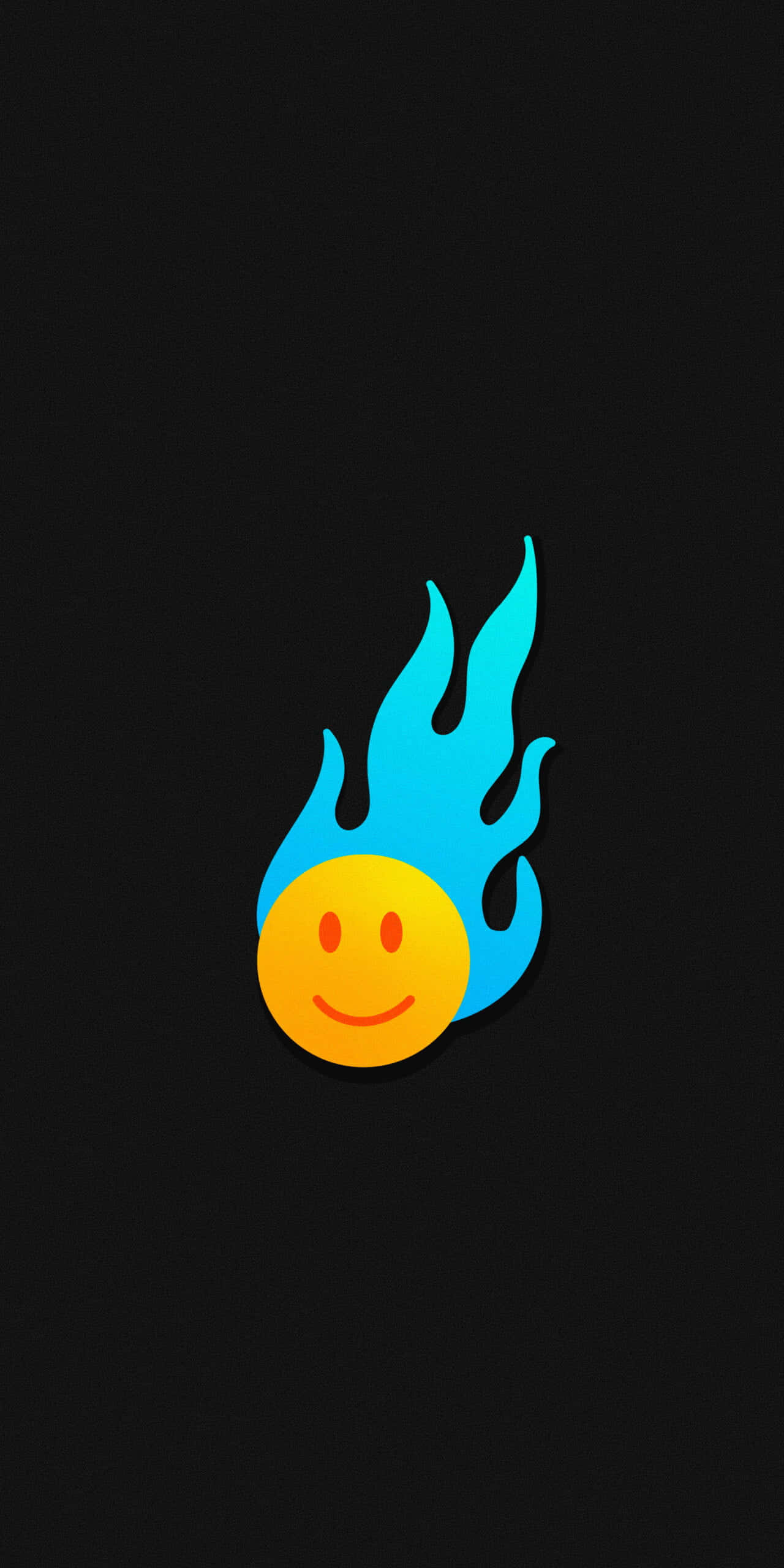 Aesthetic Smiley Face, bright yellow smiley face, blue flame-like hair, 2K Phone Wallpaper