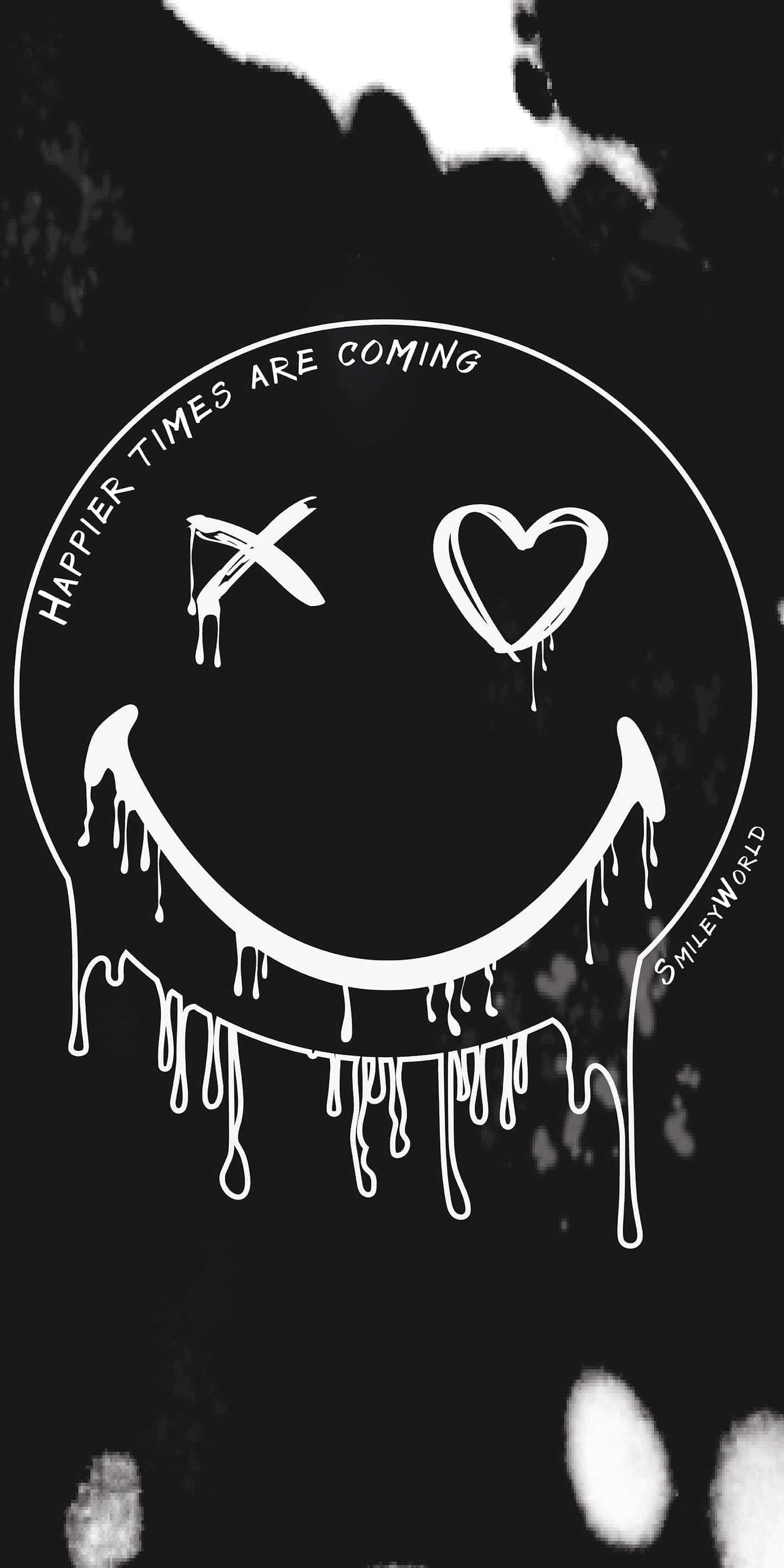 aesthetic smiley face, retro vibe, dripping white smiley face, 2K Phone Wallpaper