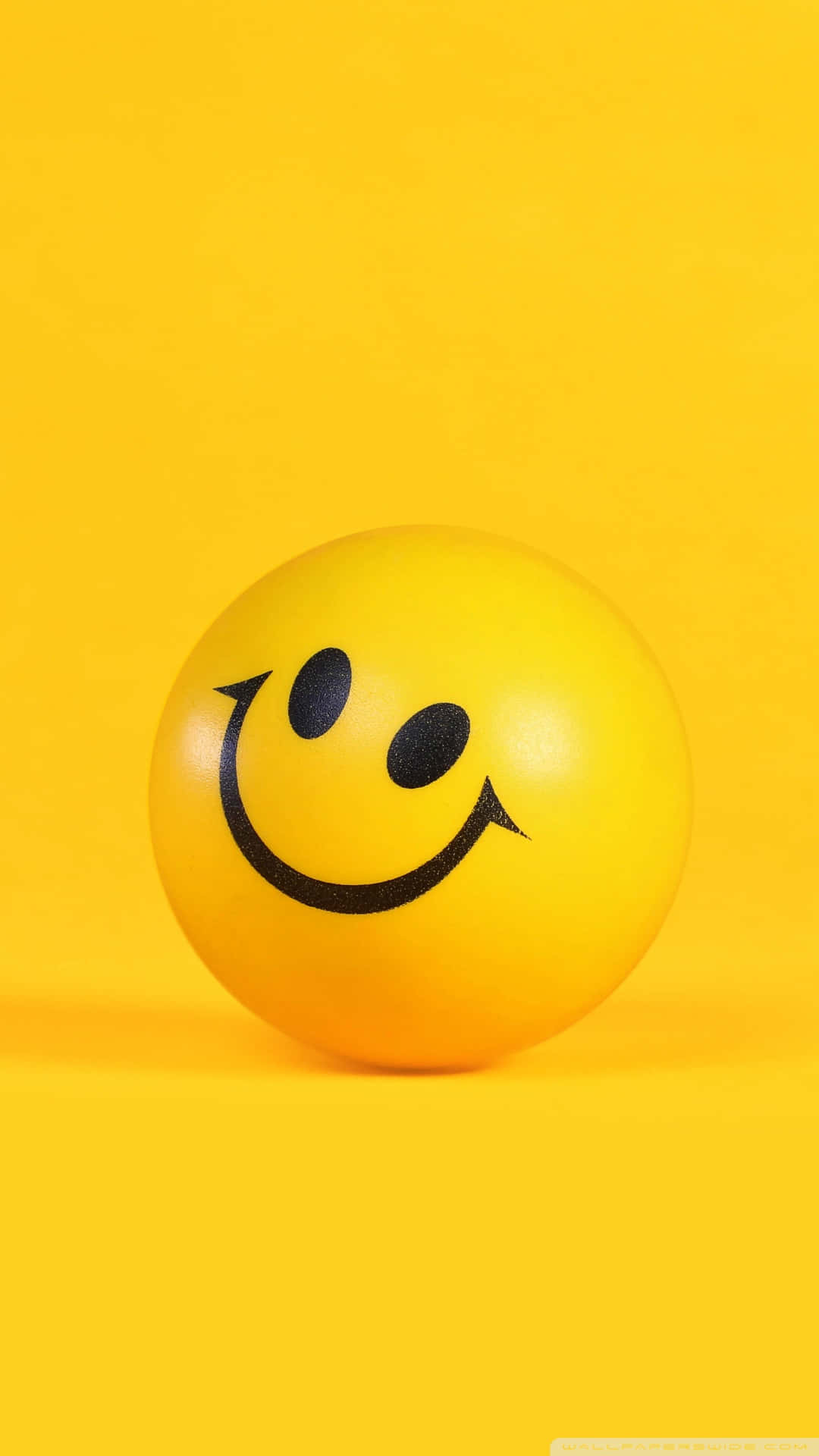 Aesthetic Smiley Face, bright yellow smiley face ball, solid yellow background, Full HD Phone Wallpaper