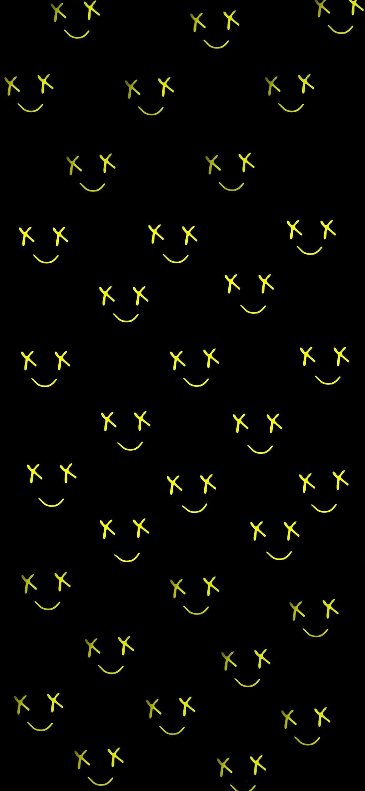 Aesthetic Smiley Face, black background, glowing yellow smiley faces, 2K Phone Wallpaper