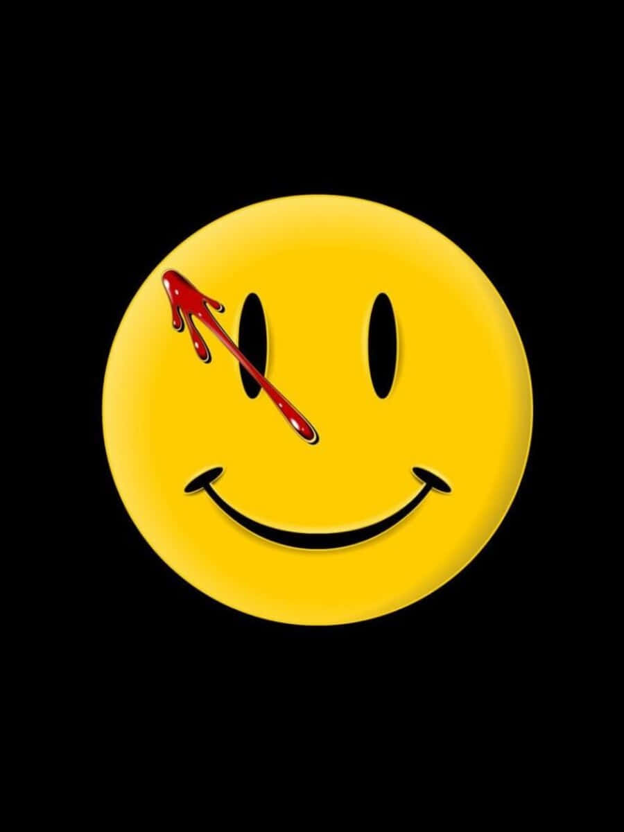 Aesthetic Smiley Face, yellow smiley face, red blood-like slash, SD Phone Wallpaper