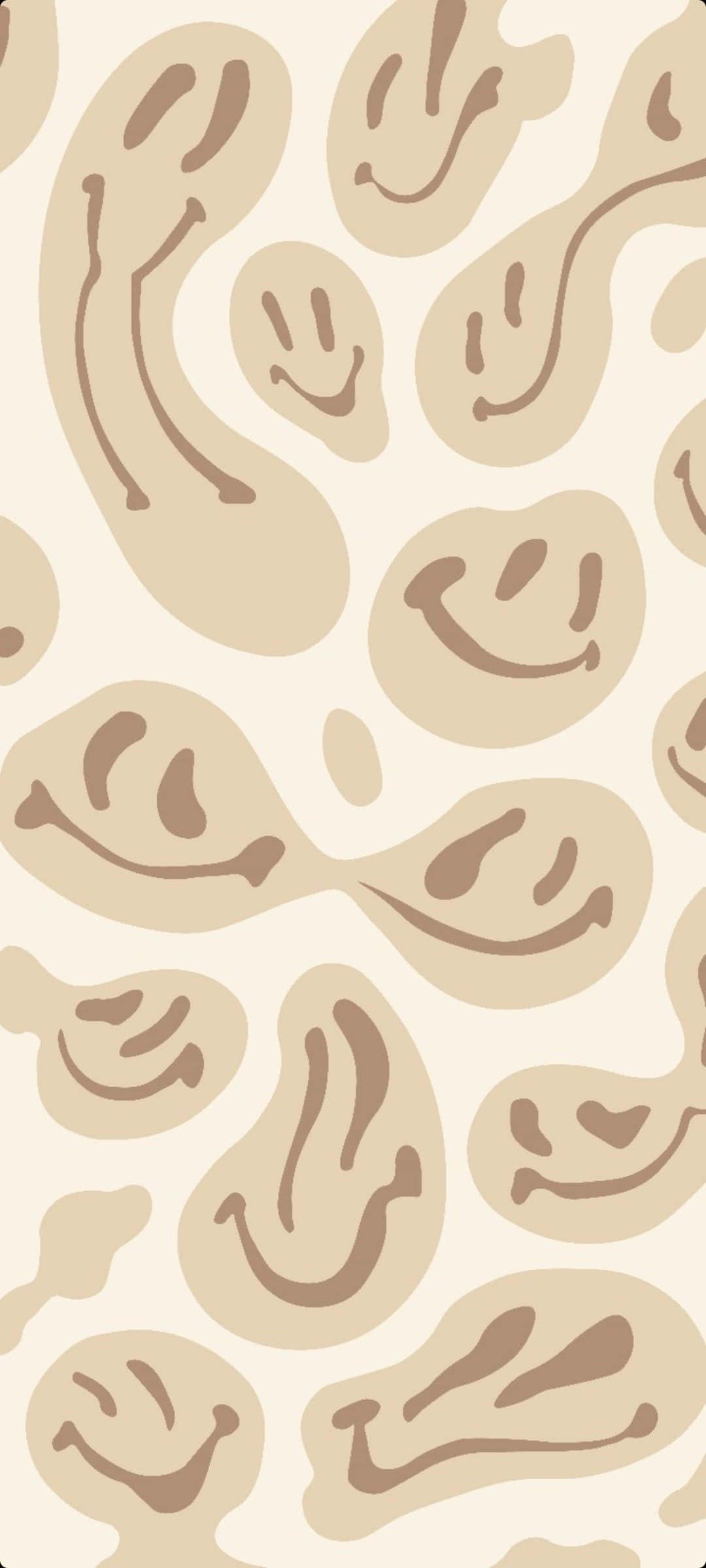 abstract beige dripping aesthetic trippy smiley face, beige smiley faces, brown outlines, Full HD Phone Wallpaper