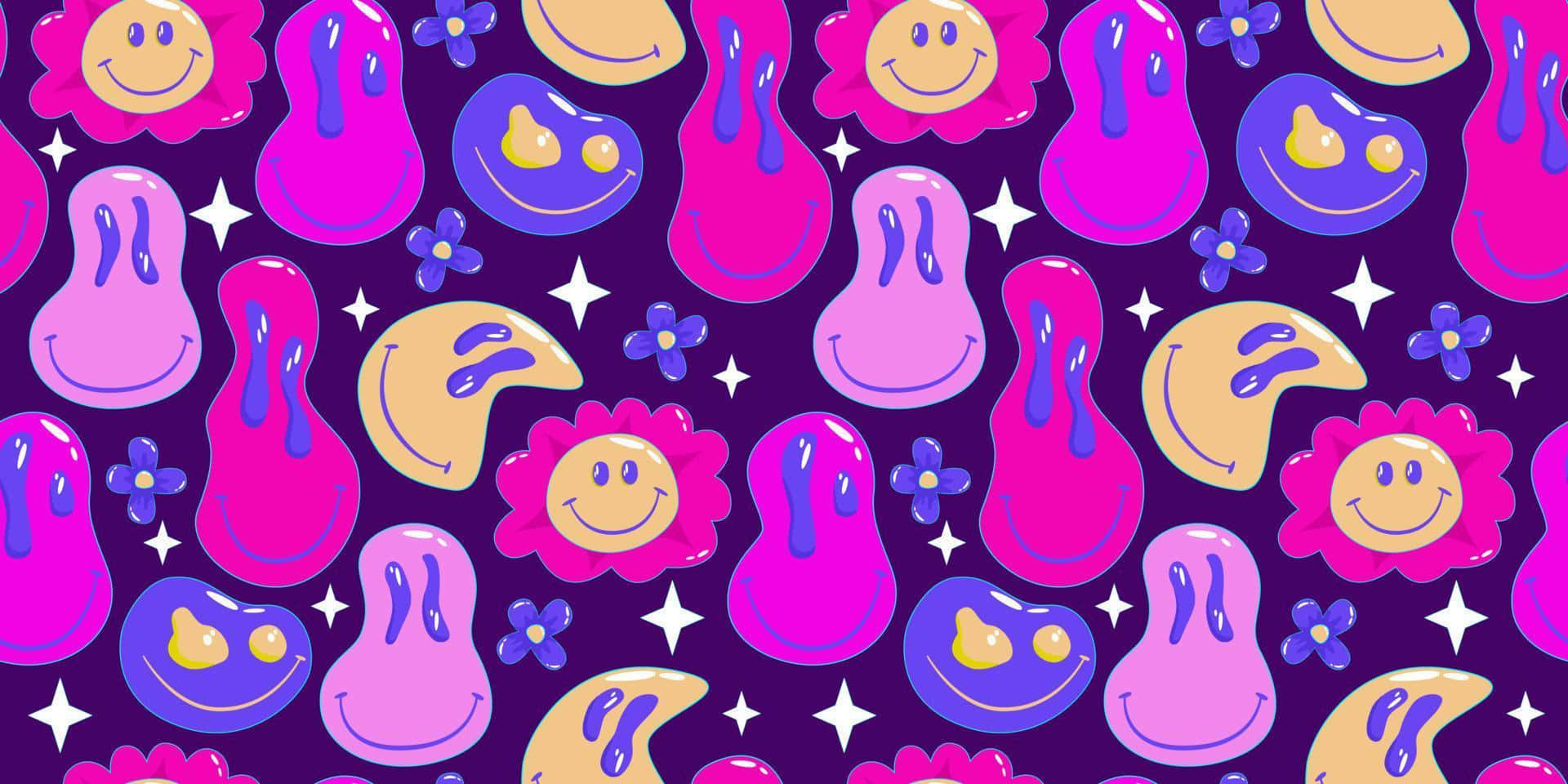 Y2k, seamless aesthetic, trippy smiley face, Full HD Desktop Wallpaper