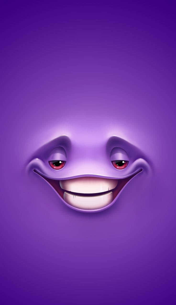 purple smiley face grin, cheerful purple cartoon character, red eyes, SD Phone Wallpaper