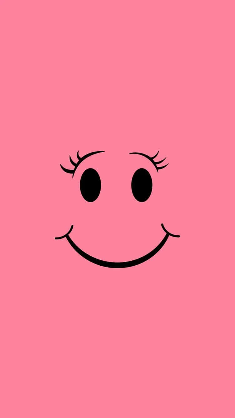 pink smiley face, eyelashes, minimalist black line drawing, HD Phone Wallpaper