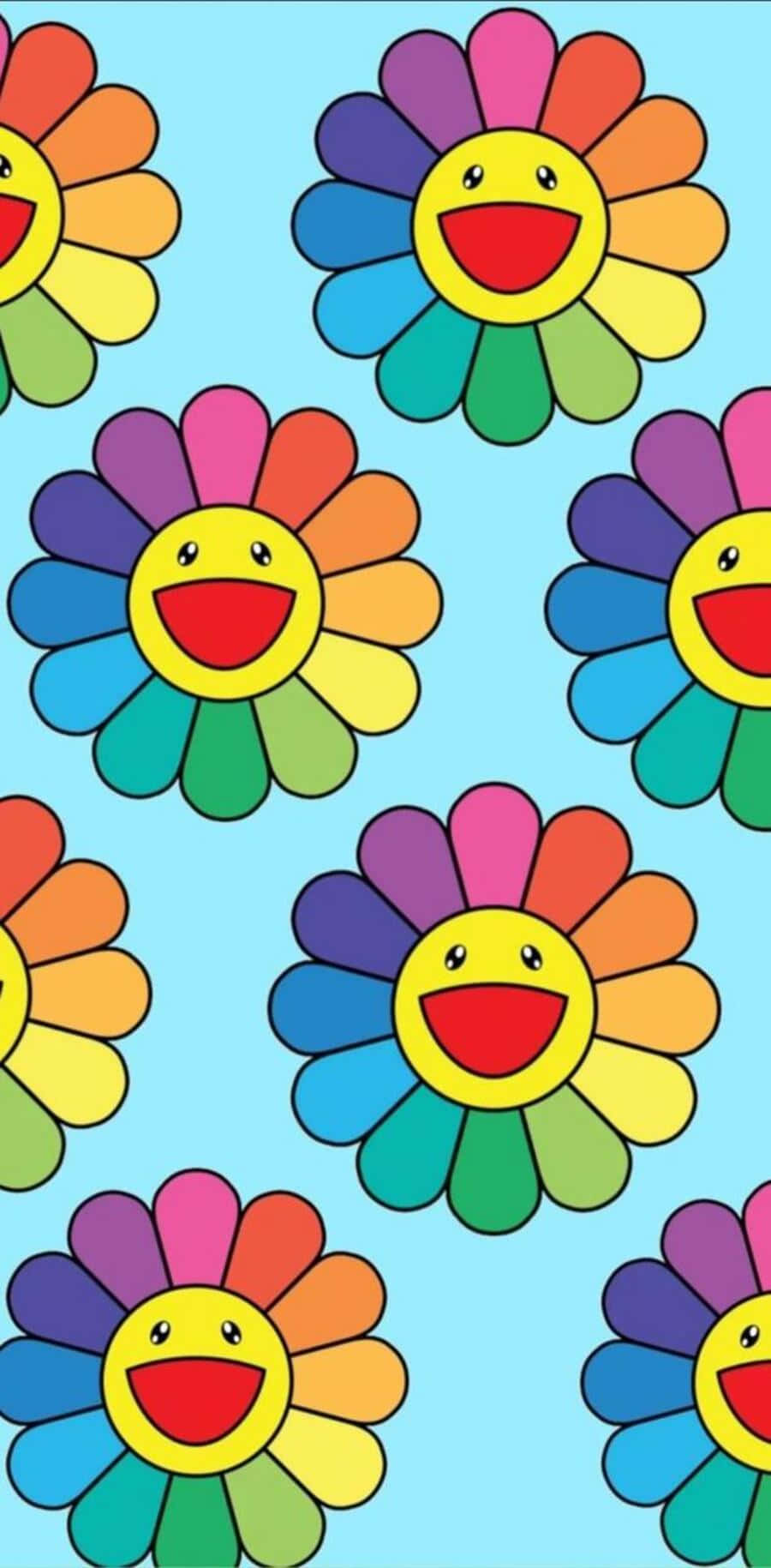 Aesthetic Smiley Face, rainbow-colored, smiling flowers, HD Phone Wallpaper