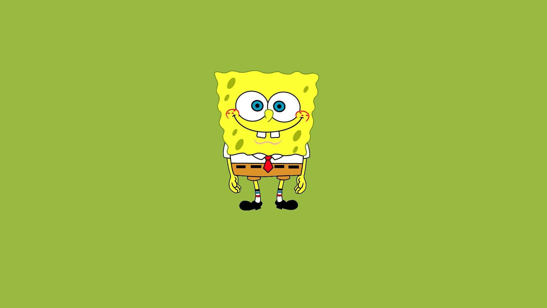 Aesthetic Spongebob, yellow cartoon sponge, green background, Full HD Desktop Wallpaper