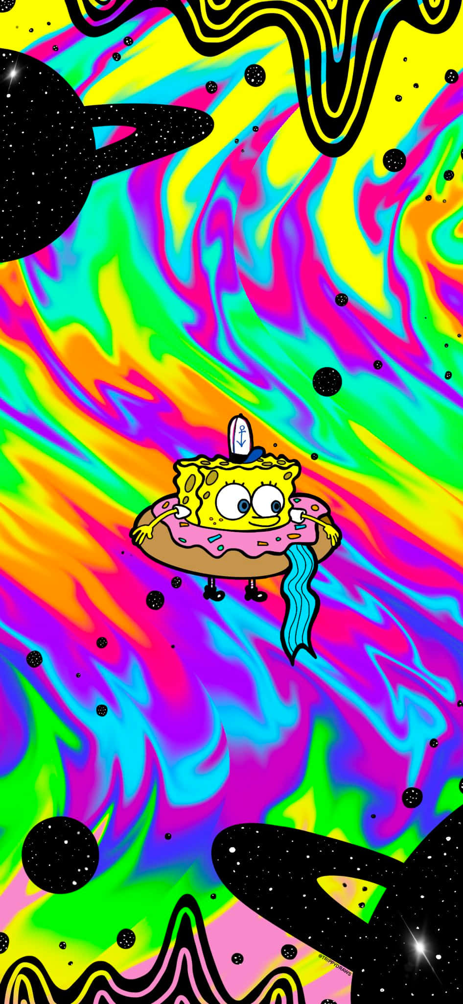 SpongeBob, donut, psychedelic galaxy, Full HD Phone Wallpaper
