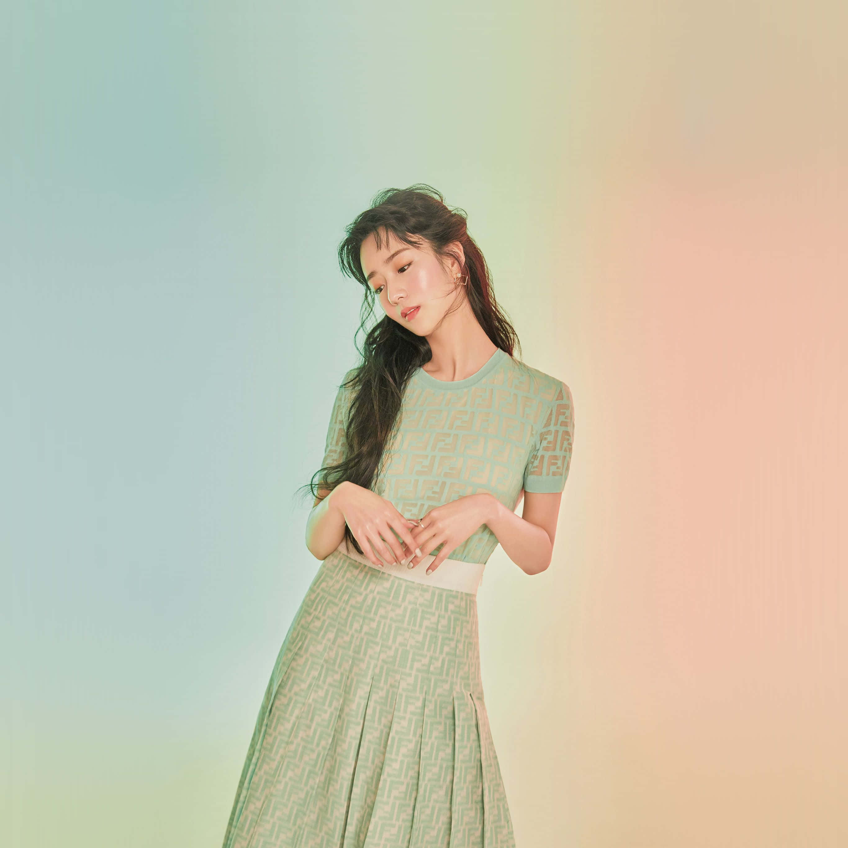 spring pastel, 2732 x 2732 wallpaper, patterned green dress, 2K Desktop Wallpaper