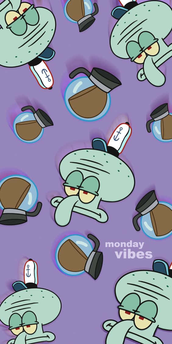 Aesthetic Squidward, Squidward, purple background, SD Phone Wallpaper