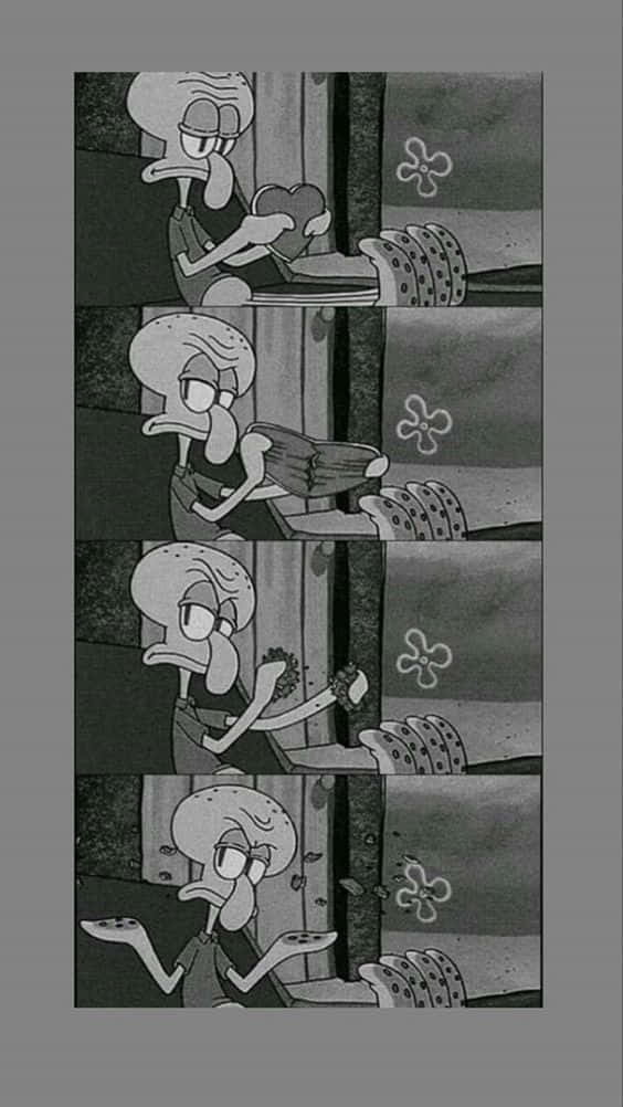 Squidward, saxophone, dimly lit room, SD Phone Wallpaper