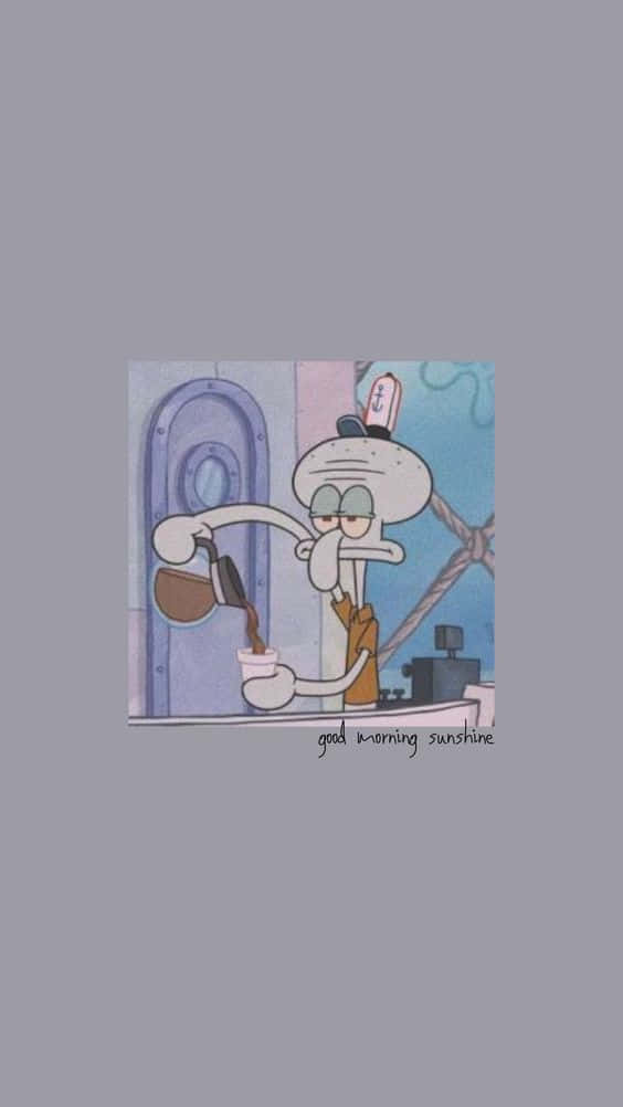 Squidward, kitchen, coffee, SD Phone Wallpaper
