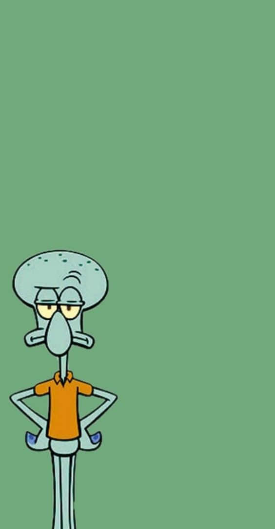 Squidward, green background, hands on hips, SD Phone Wallpaper