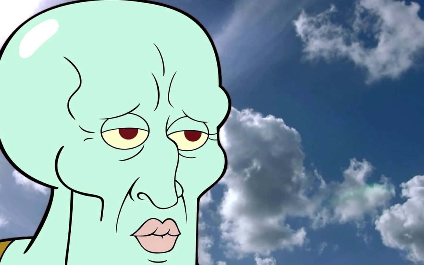 Squidward, bright blue sky, fluffy white clouds, HD Desktop Wallpaper
