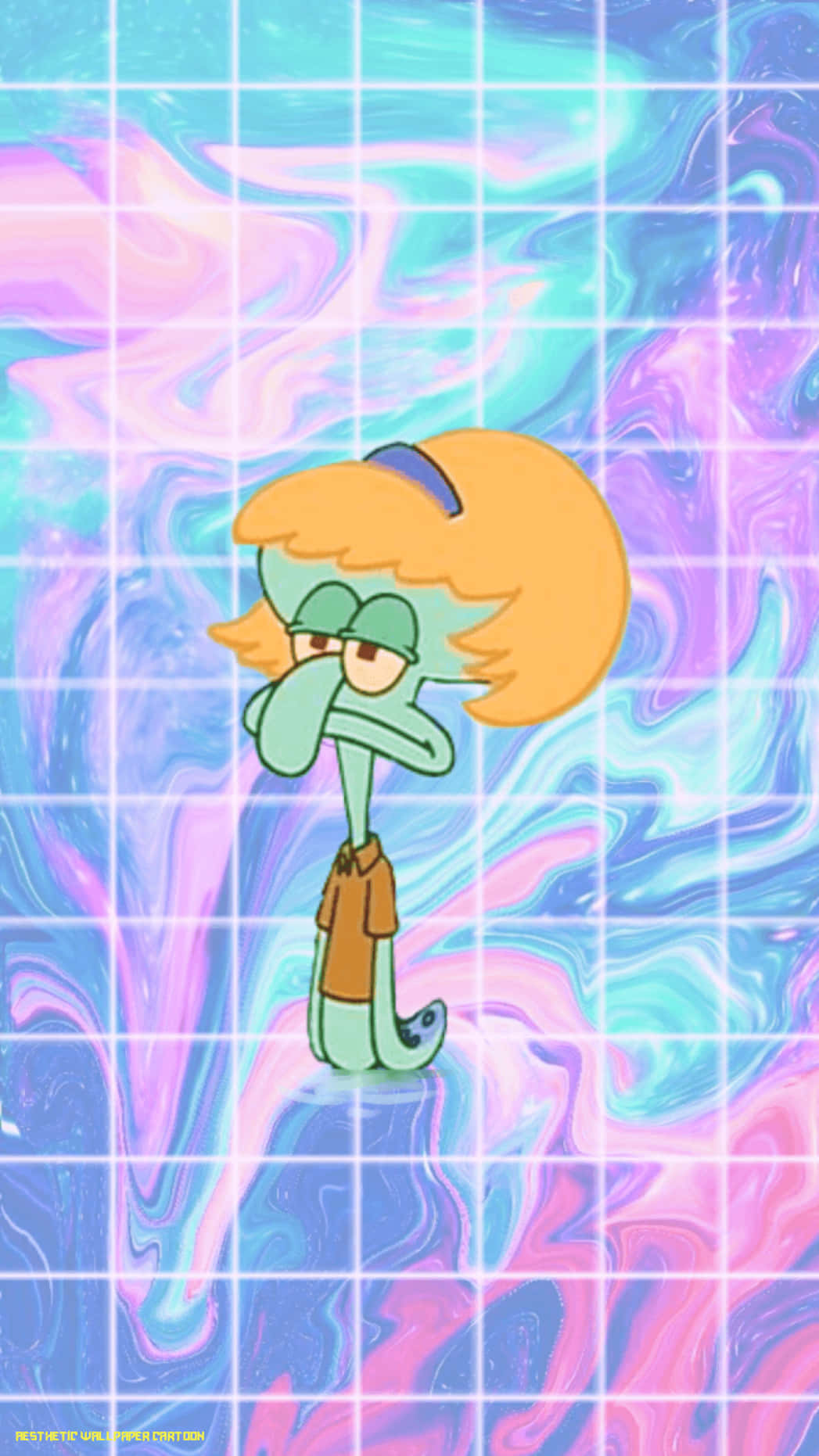 Aesthetic Squidward, Squidward, pastel grid, HD Phone Wallpaper