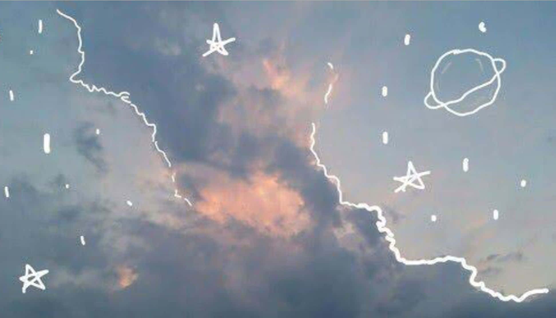 Aesthetic Star Doodles, twilight sky, soft clouds, Full HD Desktop Wallpaper