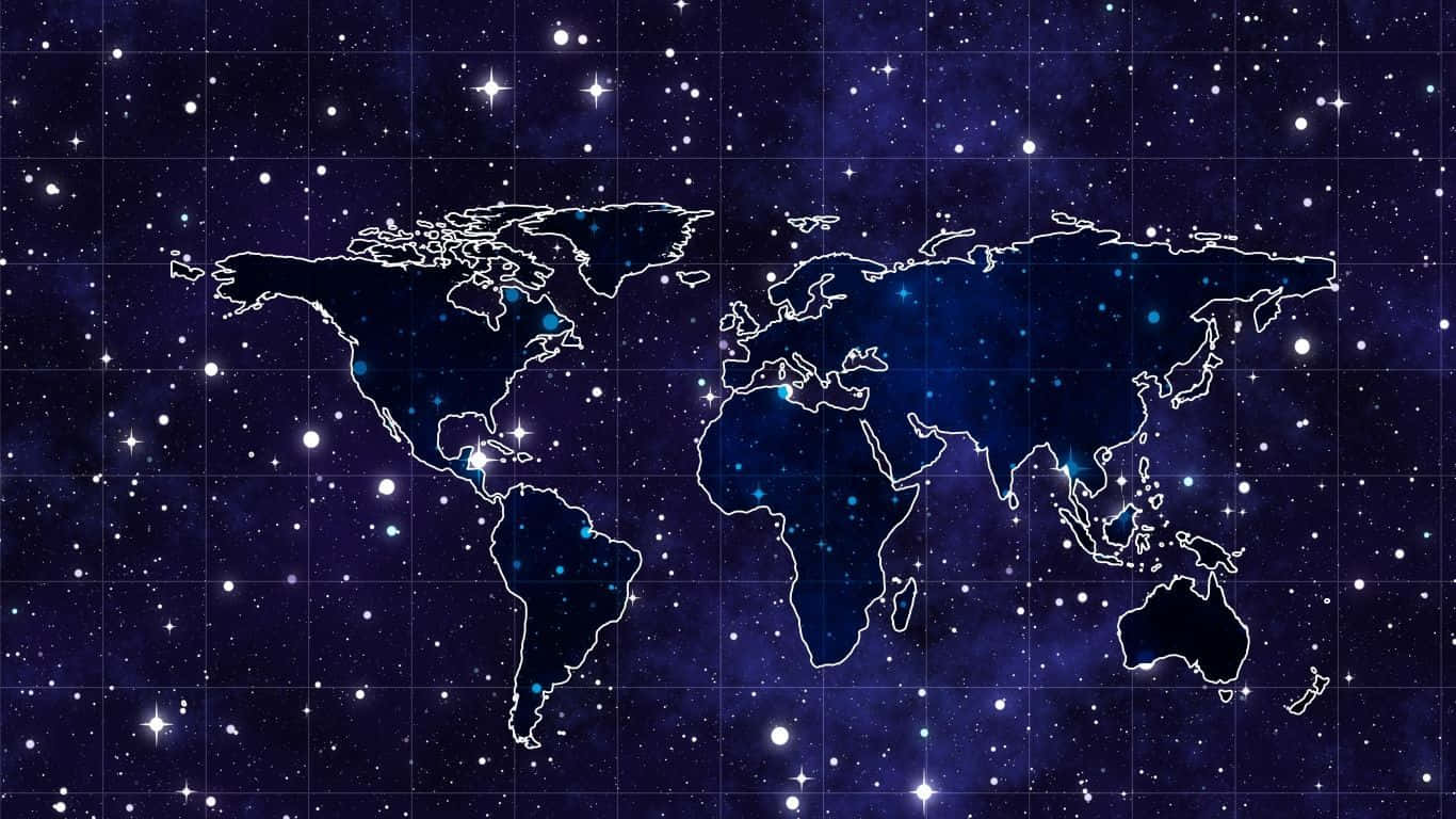 Aesthetic Star Laptop, world map outline, starry cosmic background, HD Desktop Wallpaper