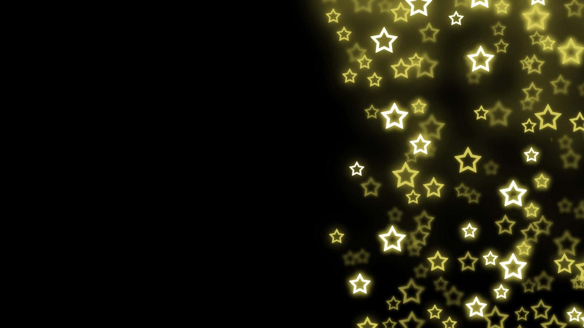 Aesthetic Star, golden glowing stars, black background, Full HD Desktop Wallpaper