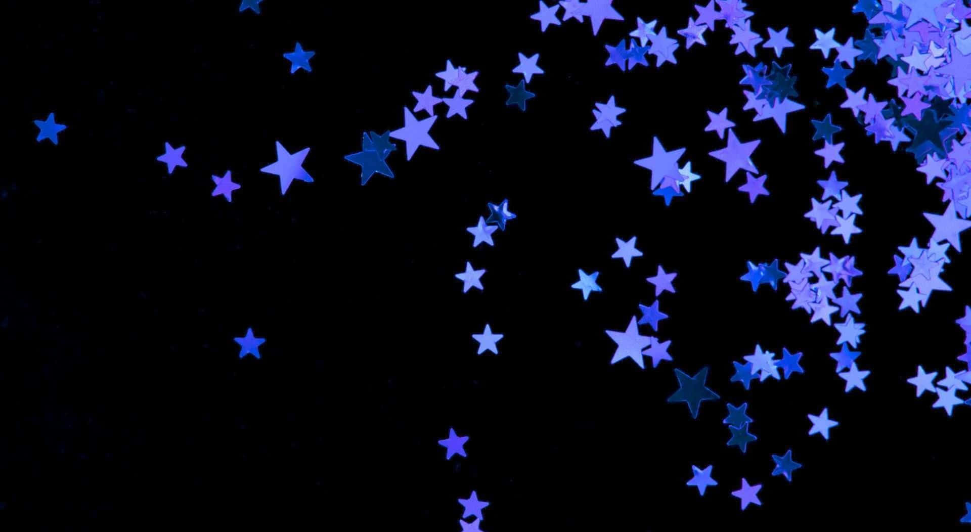 Aesthetic Star, shimmering blue star-shaped confetti, deep black background, Full HD Desktop Wallpaper
