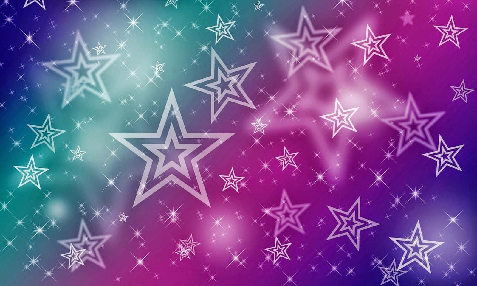 Aesthetic Star, teal to magenta, glowing white outlined stars, HD Desktop Wallpaper