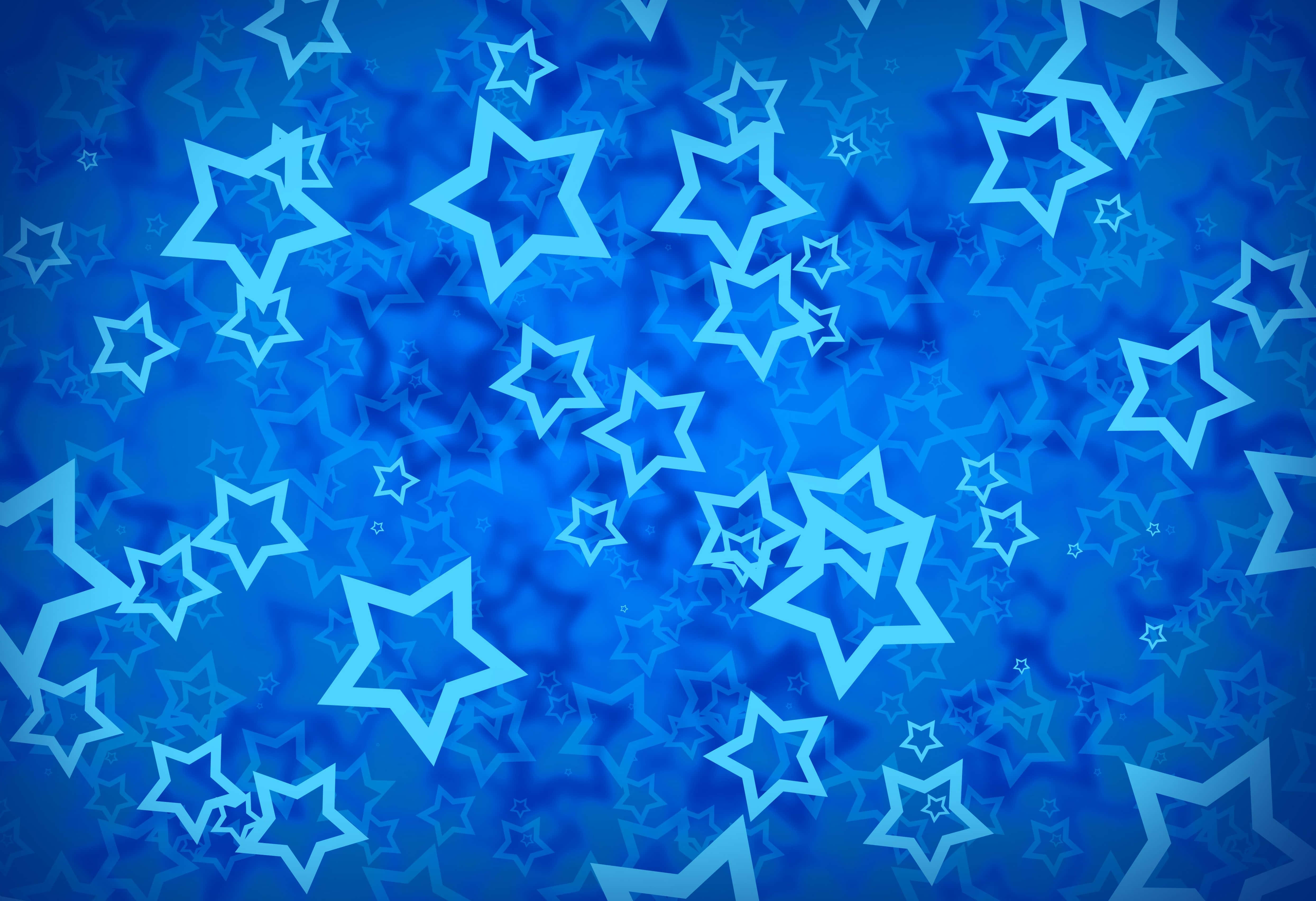 Aesthetic Star, vibrant blue background, glowing white outlined stars, 4K Desktop Wallpaper