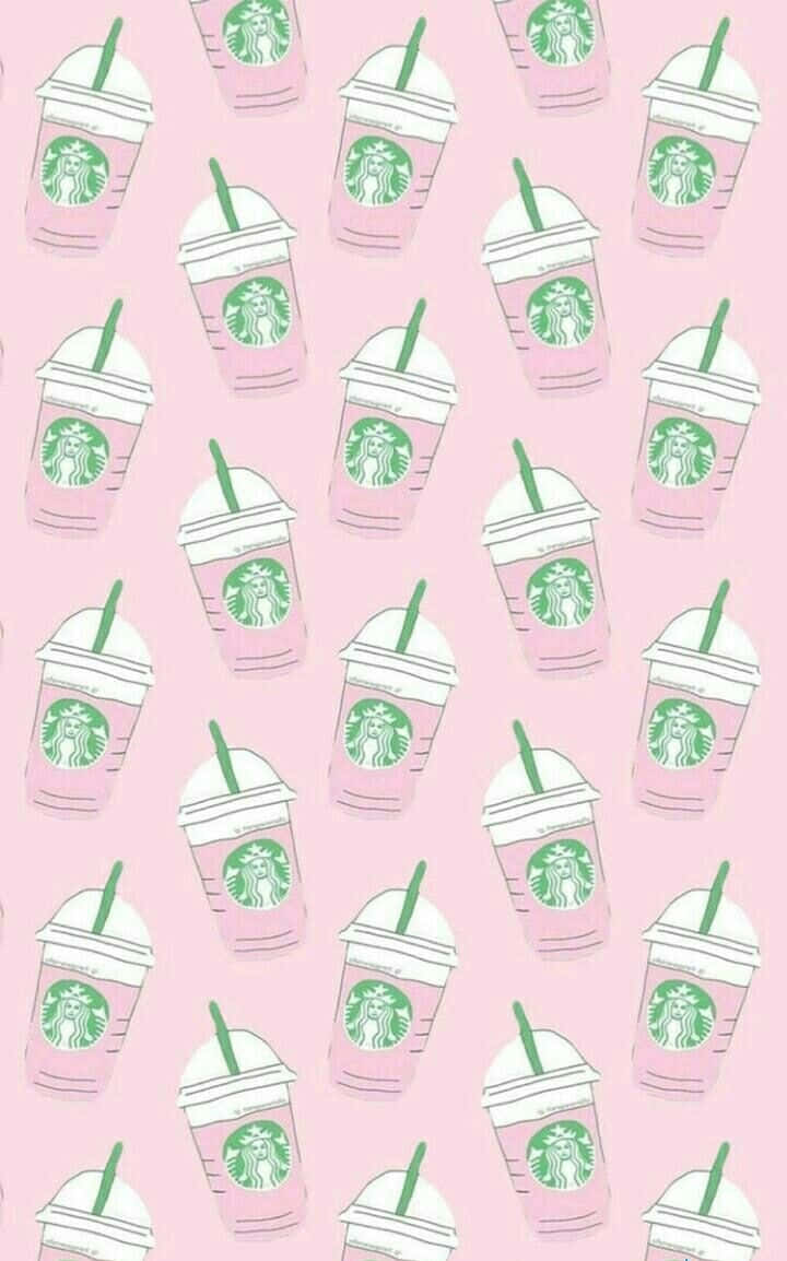 Aesthetic Starbucks, pastel pink, green straws, SD Phone Wallpaper