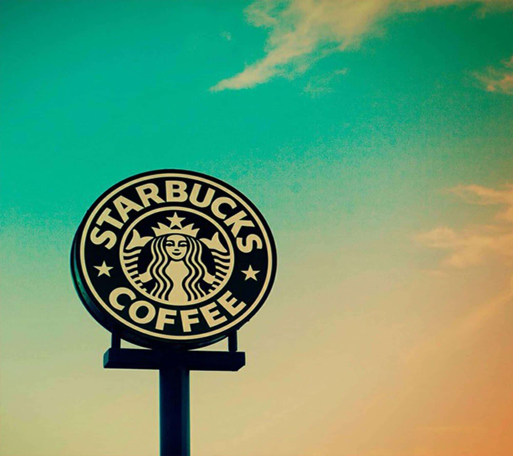 Starbucks, teal, orange sunset, Full HD Desktop Wallpaper