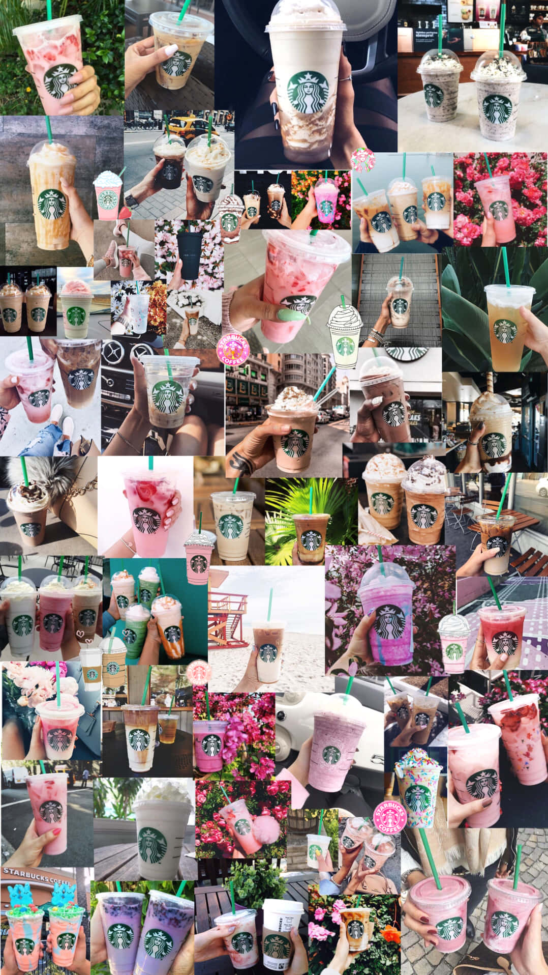 Aesthetic Starbucks, Starbucks iced drinks, vibrant collage, HD Phone Wallpaper