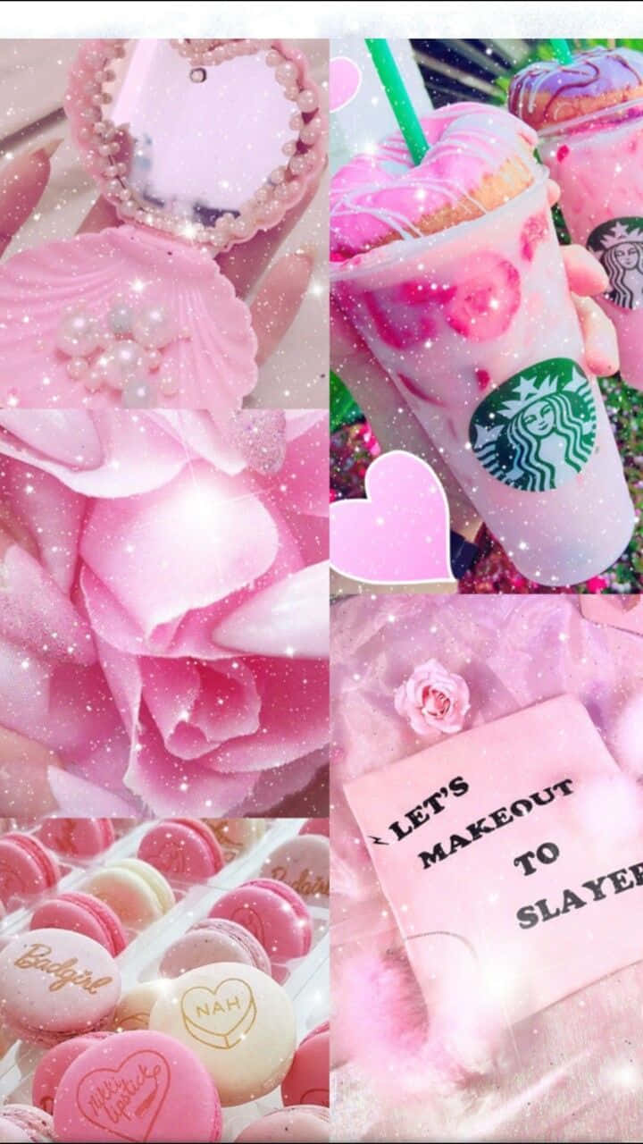 Starbucks, glittery pink, macarons, HD Phone Wallpaper