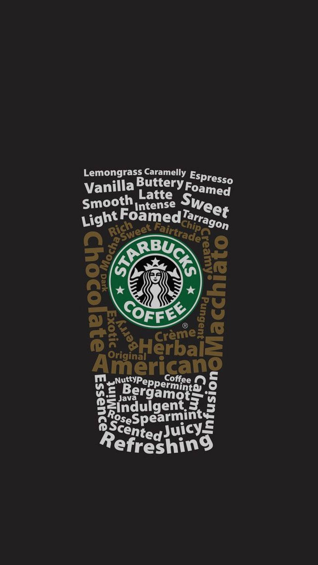 Starbucks, black background, coffee flavor words, Full HD Phone Wallpaper