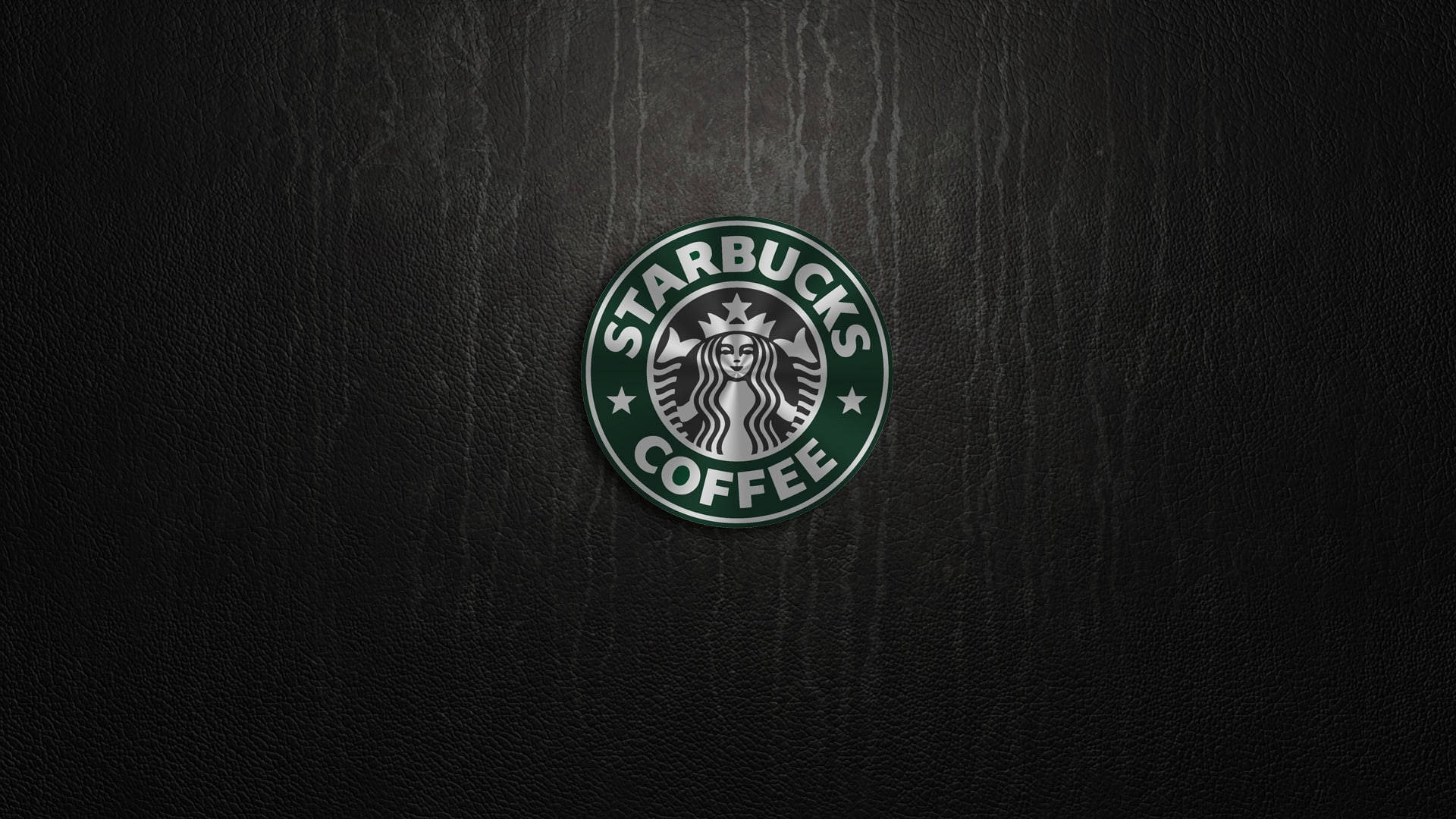 Starbucks, logo, dark textured leather background, Full HD Desktop Wallpaper