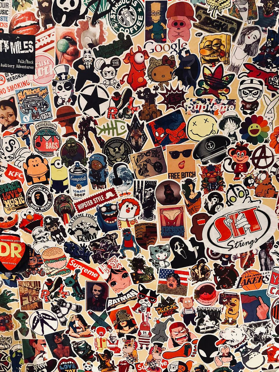 Iconic Aesthetic Stickers, pop culture stickers, cartoon characters, SD Phone Wallpaper
