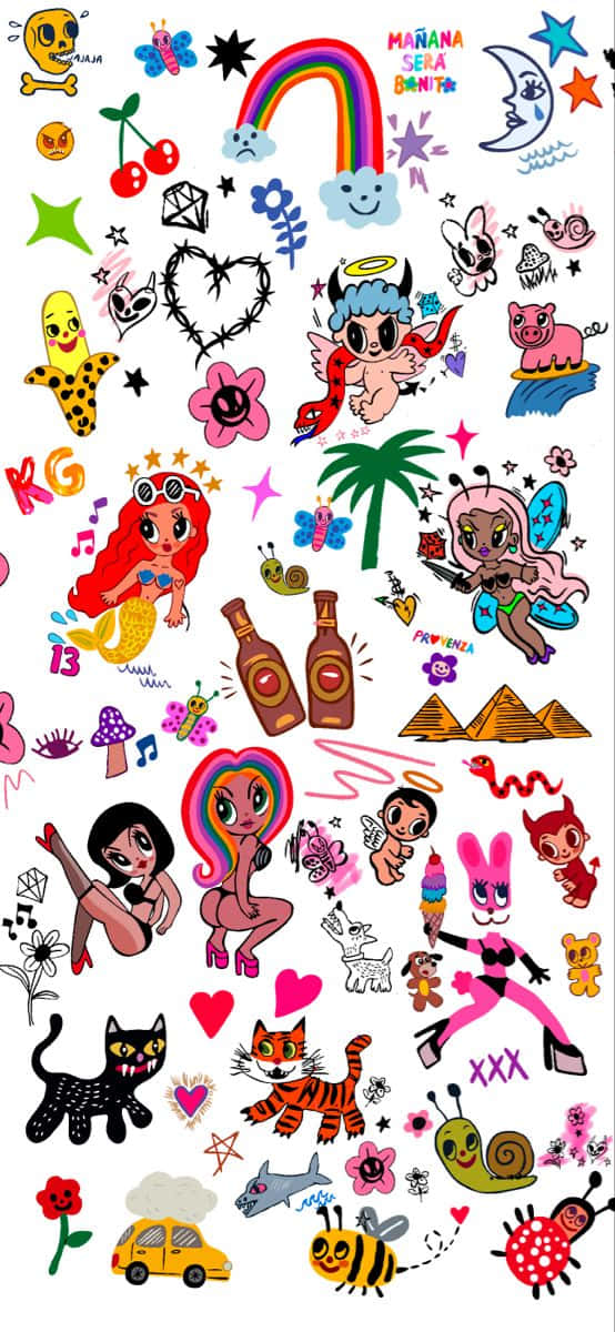 Eclectic Sticker Collection, smiling animals, rainbows, SD Phone Wallpaper