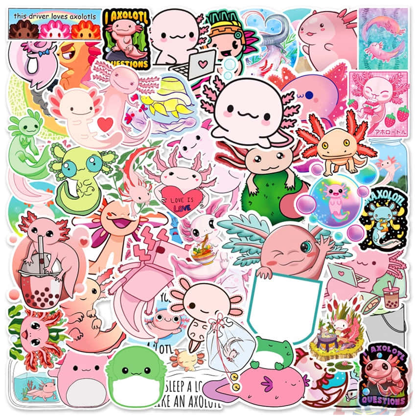 cute axolotl stickers, pastel colors, playful expressions, SD Desktop Wallpaper