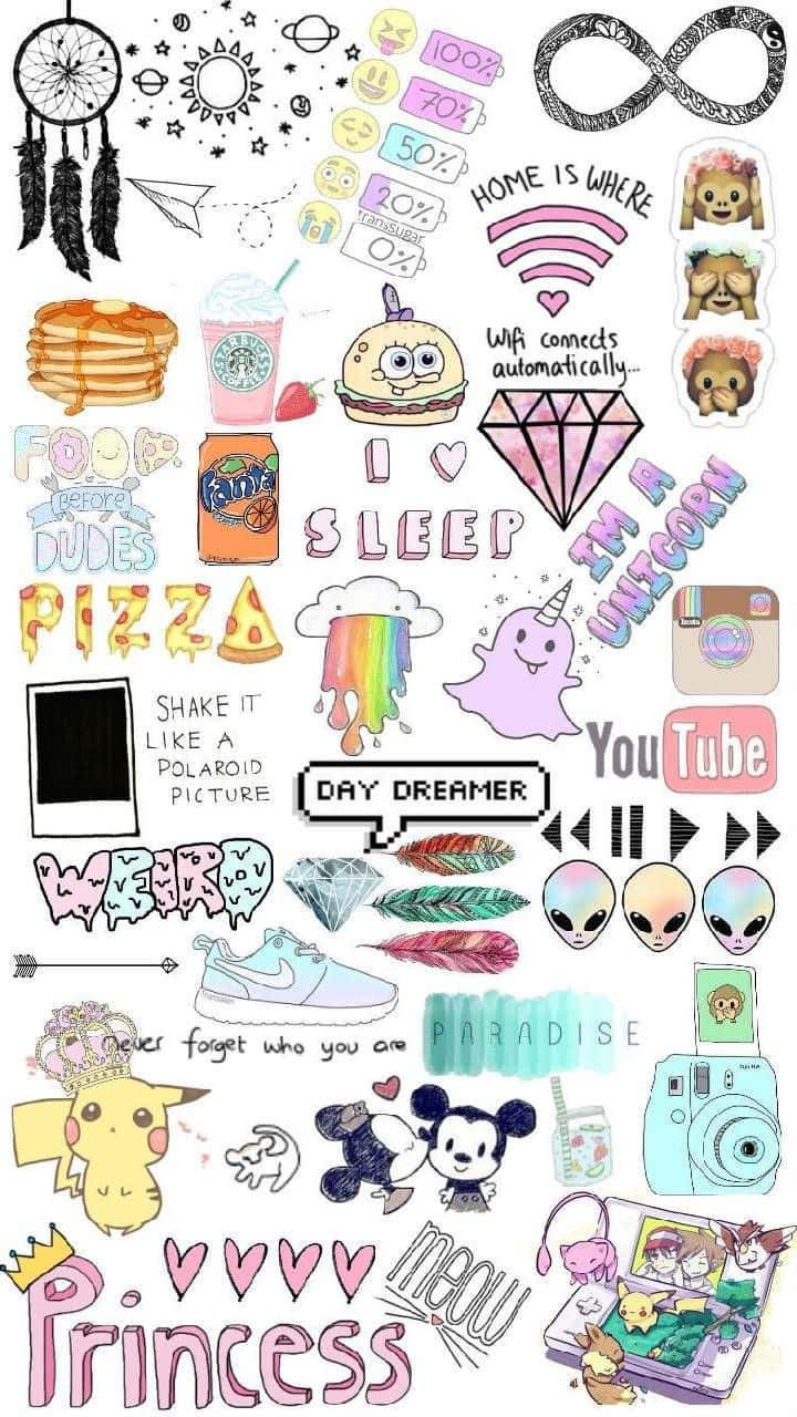 cute stickers, doodles, food, HD Phone Wallpaper