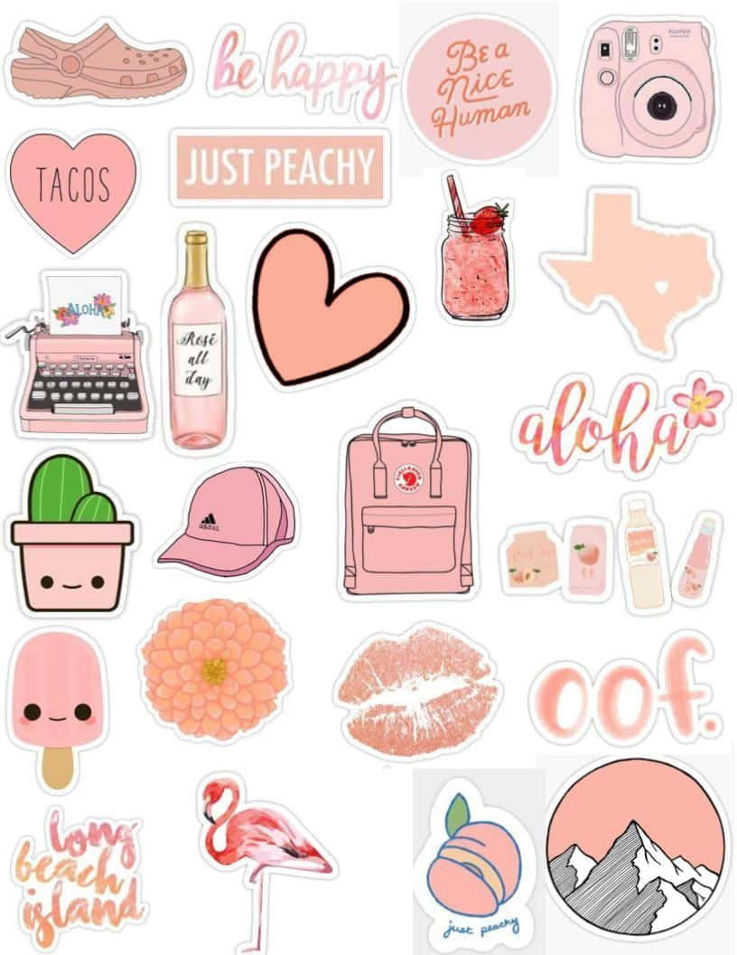 cute pink-themed stickers, flamingos, tacos, SD Phone Wallpaper