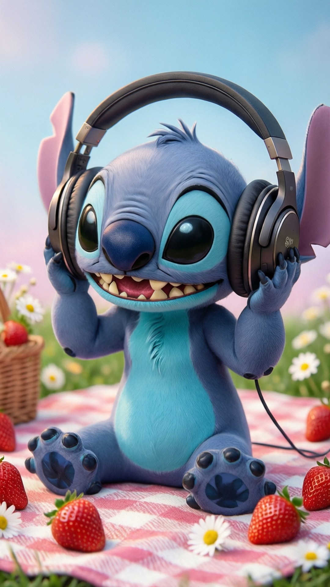 Stitch, music picnic, strawberry picnic, Full HD Phone Wallpaper