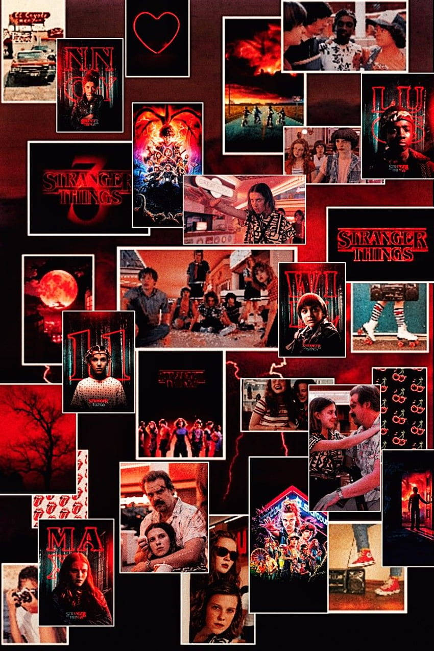 Stranger Things, dark red background, glowing heart, SD Phone Wallpaper