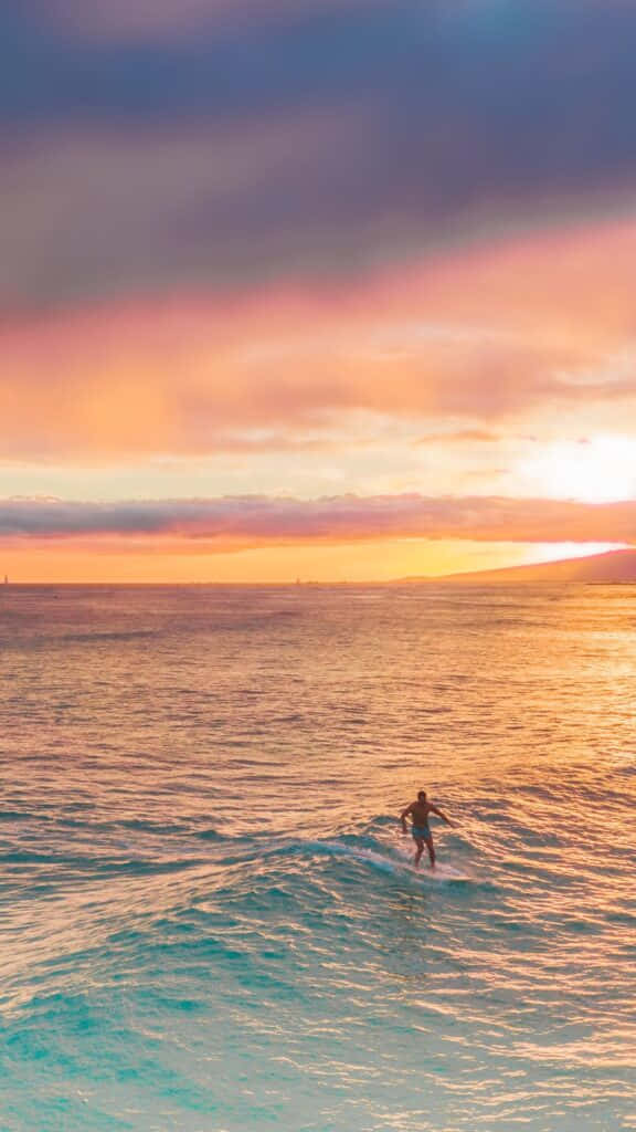 sunset, surfing, fiery orange and pink hues, SD Phone Wallpaper