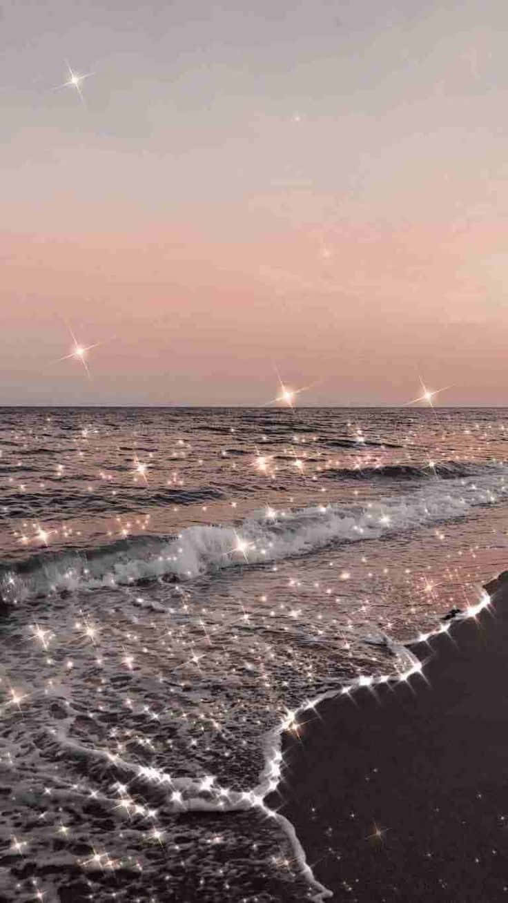 summer twilight, sparkling shoreline, glowing ocean waves, HD Phone Wallpaper