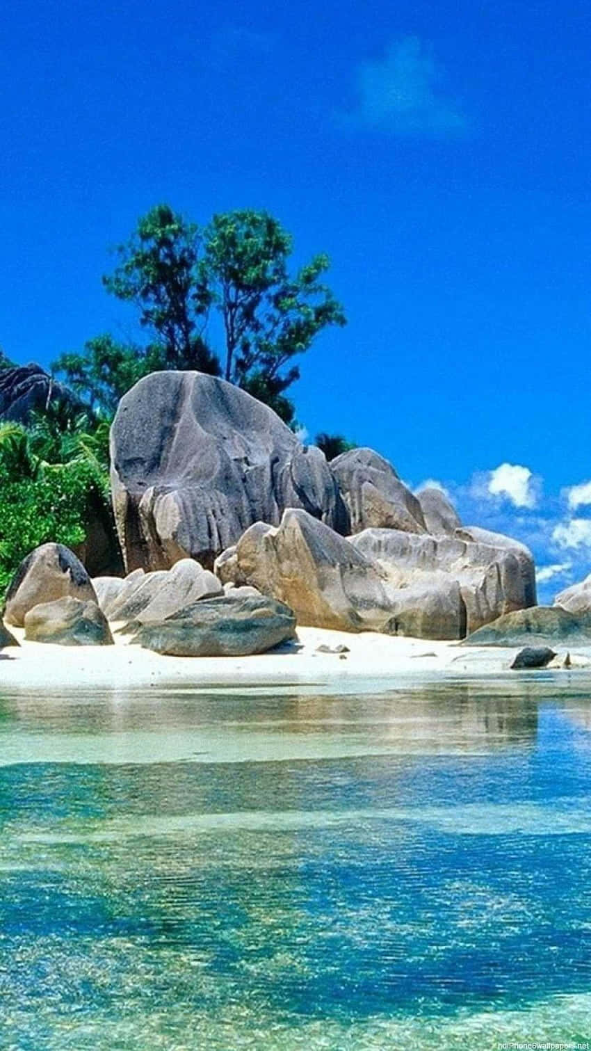 tropical beach, turquoise water, white sand, HD Phone Wallpaper