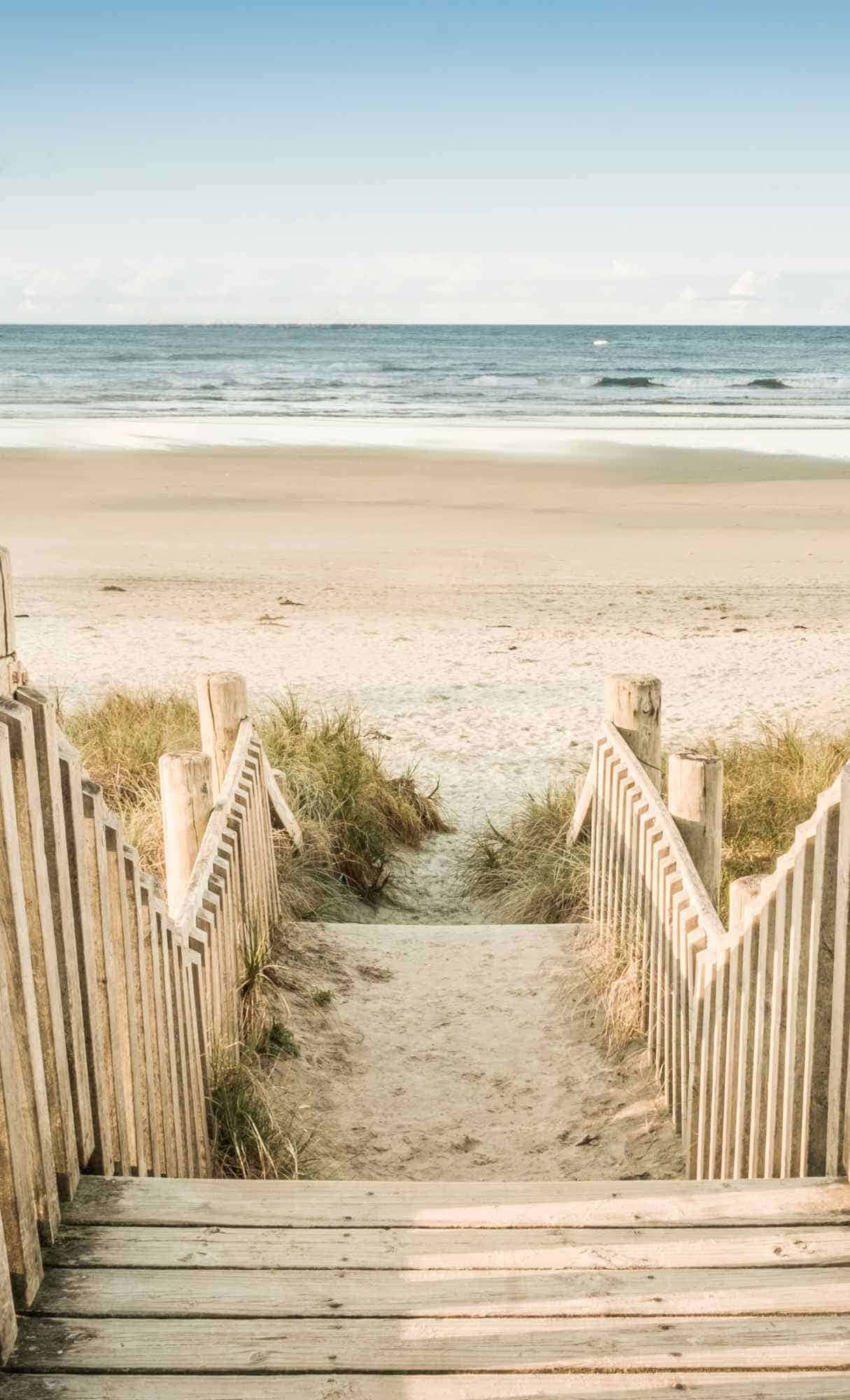 beach access wooden staircase, dune grass, sandy beach, Full HD Phone Wallpaper