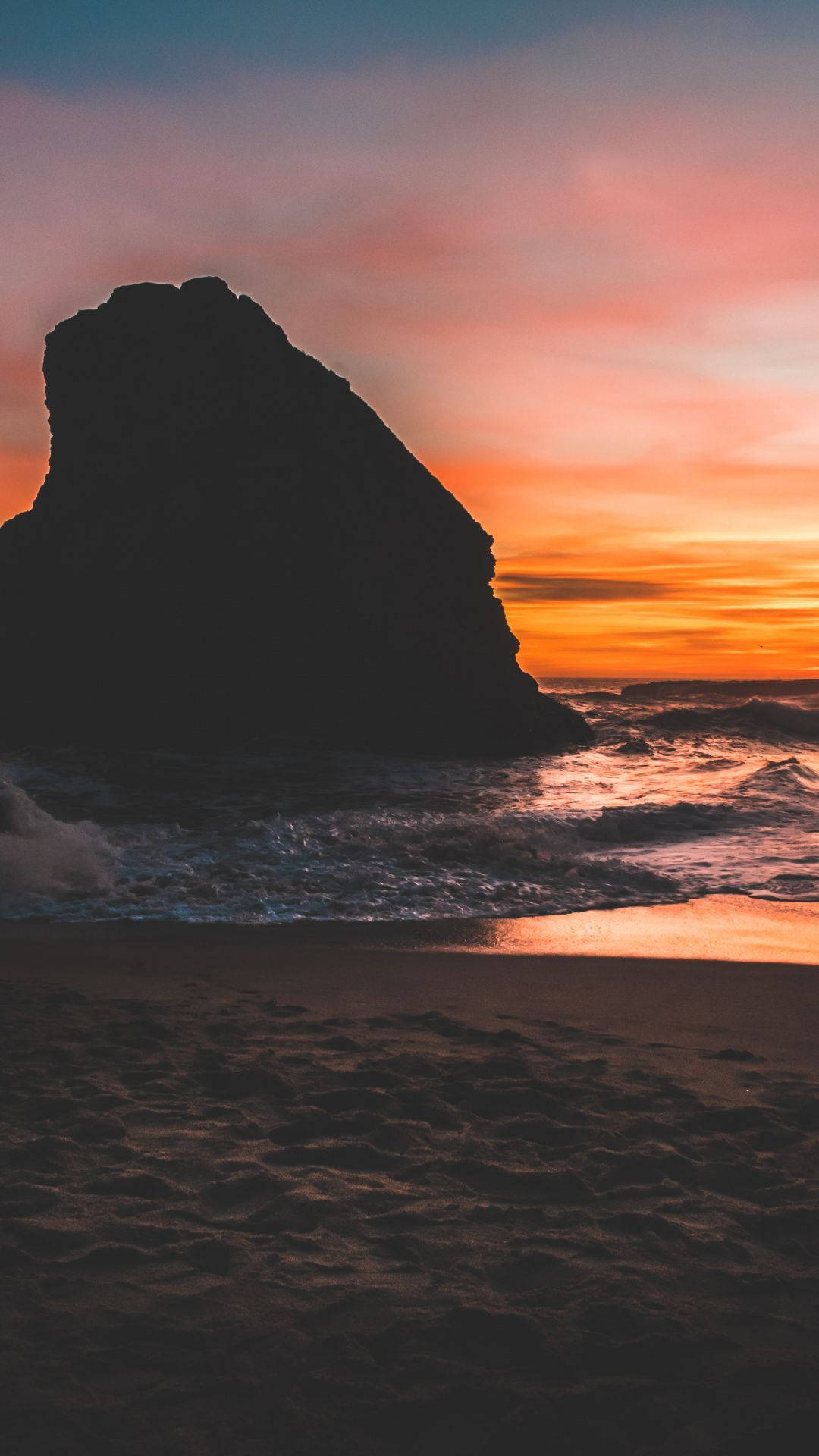 Aesthetic Sunset, rock silhouette, coastal rock, Full HD Phone Wallpaper