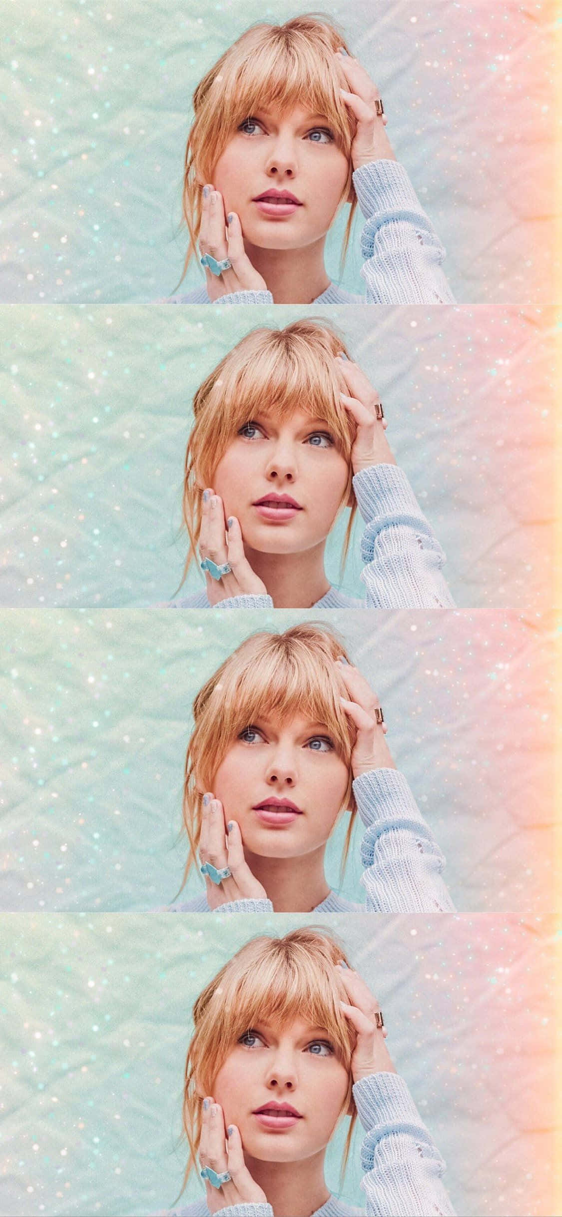 pastel triptych, blonde hair, blue eyes, Full HD Phone Wallpaper