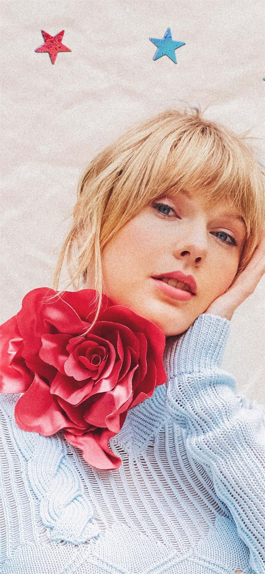 Taylor Swift, blue sweater, red rose, Full HD Phone Wallpaper