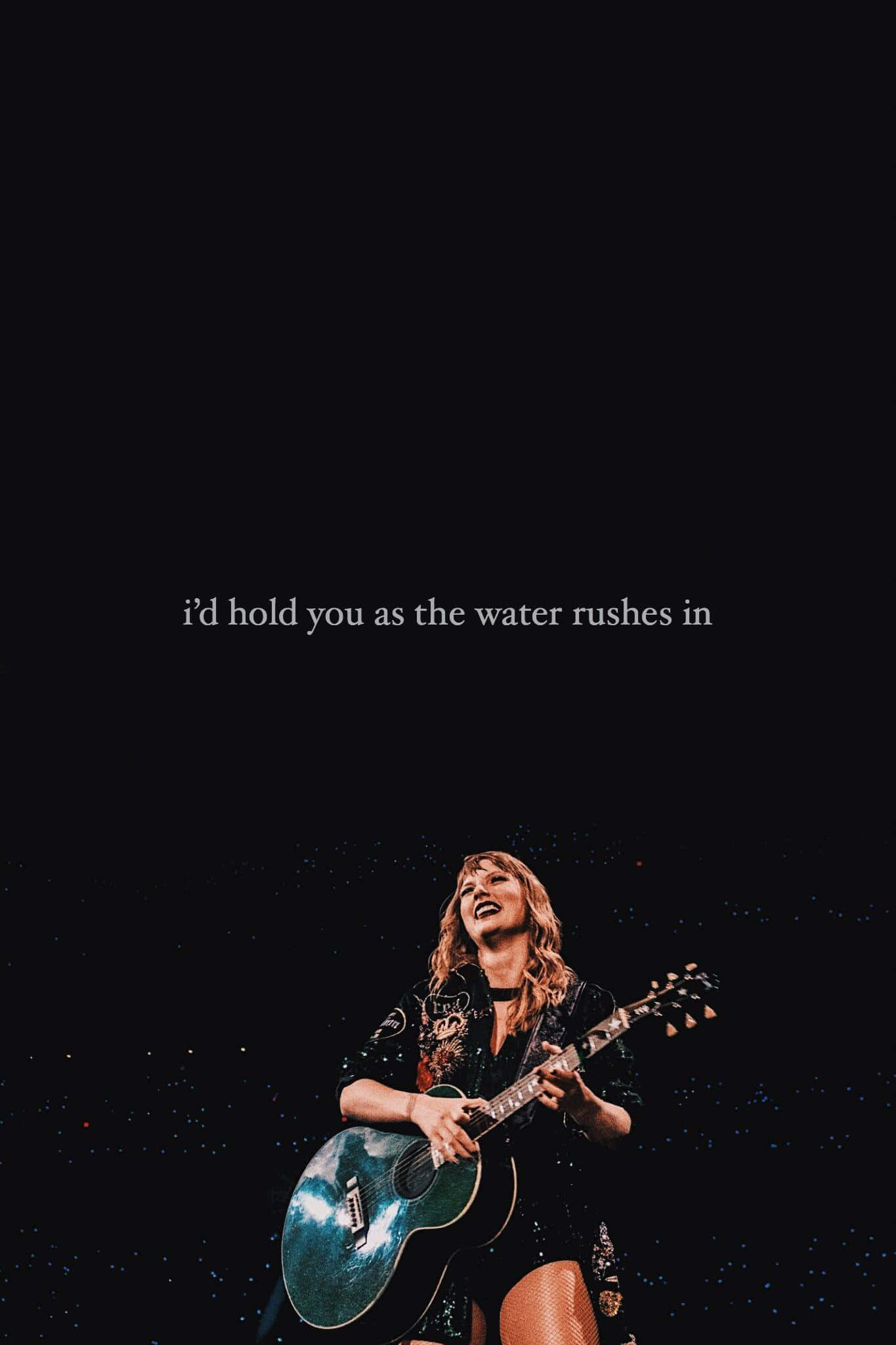 Taylor Swift, blue acoustic guitar, starry lights, Full HD Phone Wallpaper