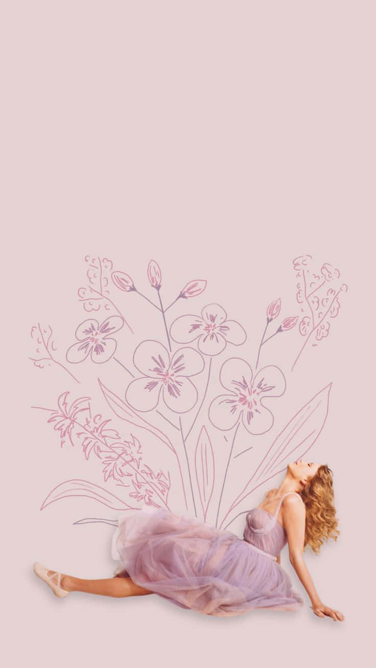 lavender dress, pink floral line art, soft pink background, HD Phone Wallpaper
