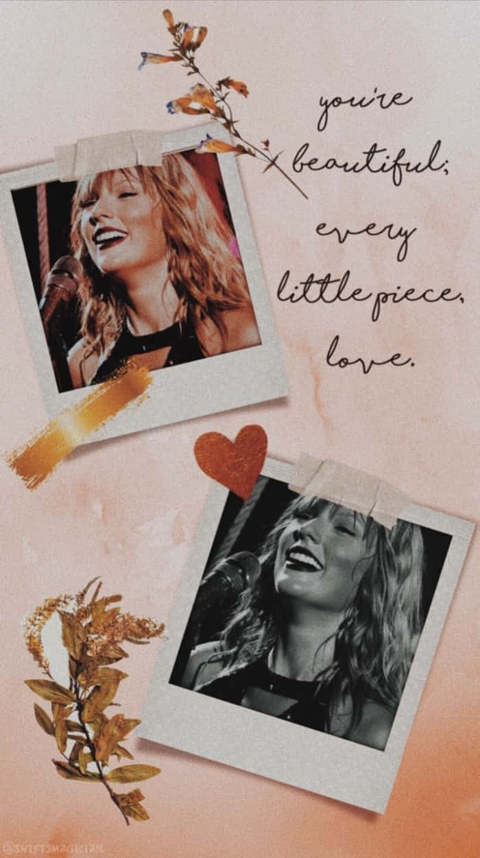 Taylor Swift, Polaroid photos, soft pink background, SD Phone Wallpaper