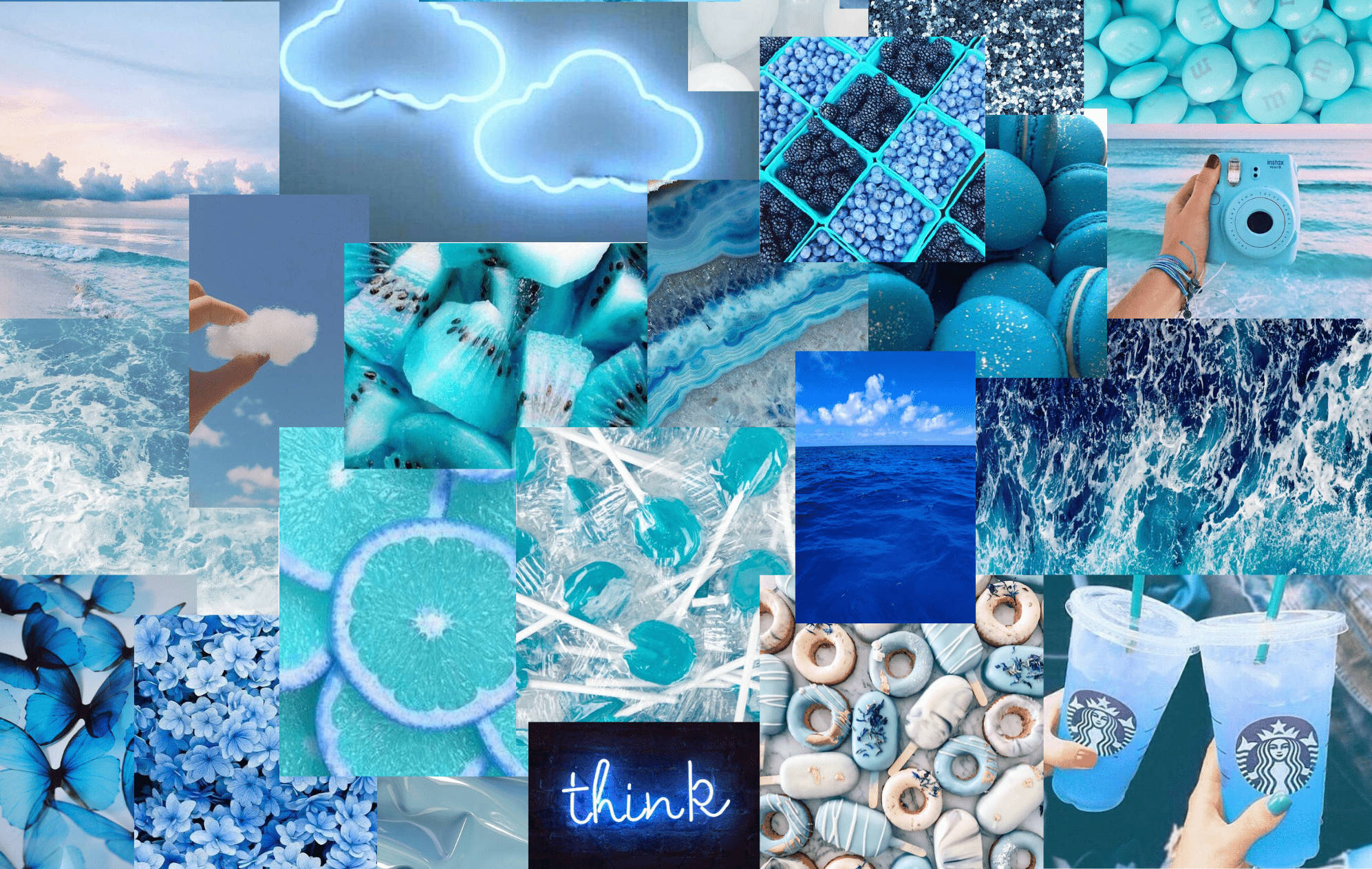 cyan, ocean waves, neon clouds, Full HD Desktop Wallpaper